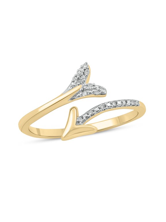 1/20 Ct Natural Diamond Arrow Ring in 14KT Yellow Gold Vermeil over 925 Sterling Silver Pavé Stackable Fashion Jewelry Gift for Her