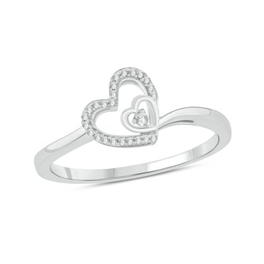 Cali Trove 1/20 Ct Natural Diamond Open Heart Promise Ring for Women 925 Sterling Silver Dainty Minimalist Jewelry Gift