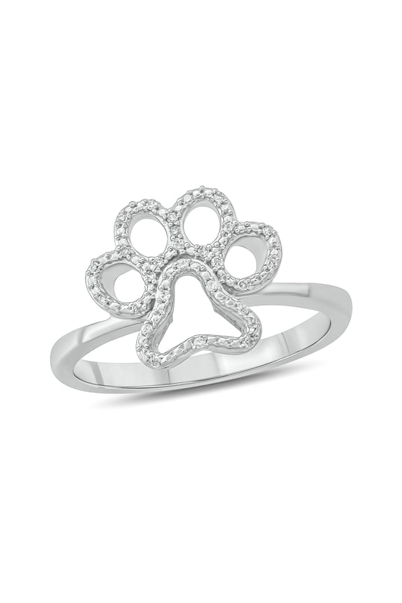 1/20 Ct Natural Diamond Paw Ring for Women in 925 Sterling Silver Open Shank Pet Lover Band Dainty Fashion Jewelry Promise Bridesmaid Graduation Anniversary Gift for Her