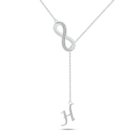 Cali Trove 1/20 ct Natural Diamond Infinity Necklace Letter H in 925 Sterling Silver Lariat Chain High Demand Initial Jewelry Smooth Lariat Chain