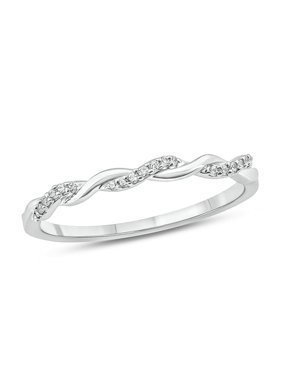 , 1/20cttw Diamond Stackable Ring for Women in 10k White Gold, Women's Diamond Twist Anniversary Band, Women's White Gold Stacking Anniversary Ring with Diamond Accent