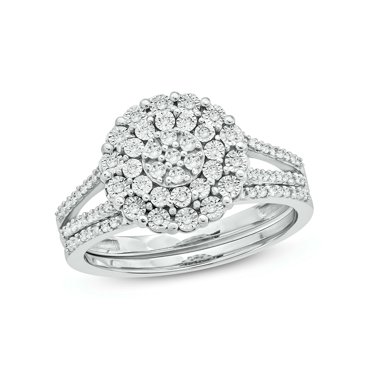 Cali Trove 1/4 Ct Natural Diamond Halo Engagement Rings in 925 Sterling Silver Oval Cluster Bridal Ring Set for Women with Dainty Matching Band