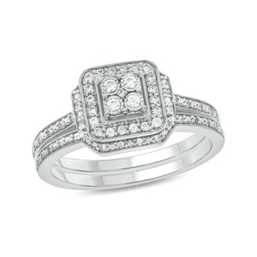 Cali Trove 1/4 Ct Natural Diamonds Cushion Shape Engagement Ring with Matching Band in 925 Sterling Silver Bridal Set for Women