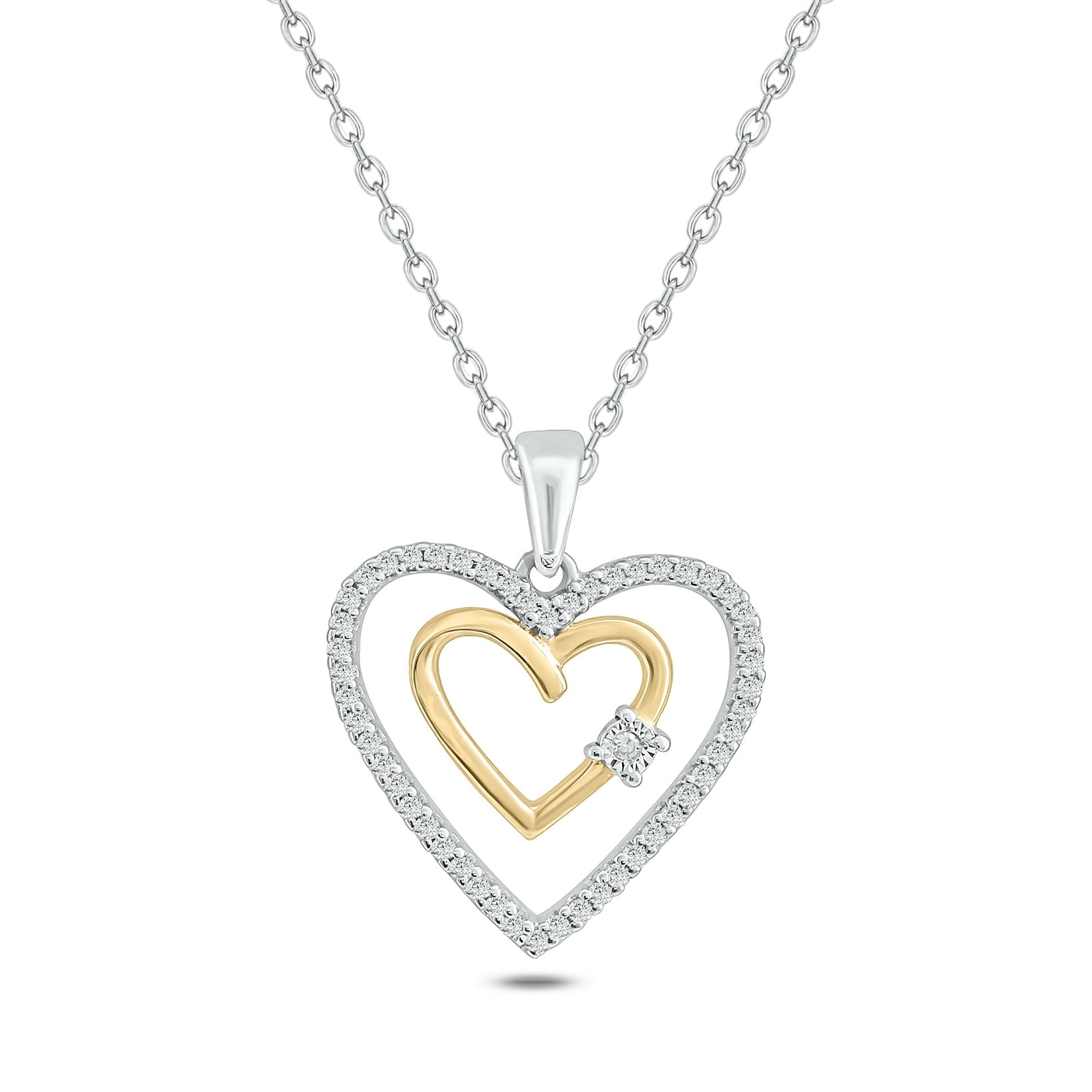 Cali Trove 1/6 Ct Diamond Double Heart Pendant Necklace Two-Tone ...