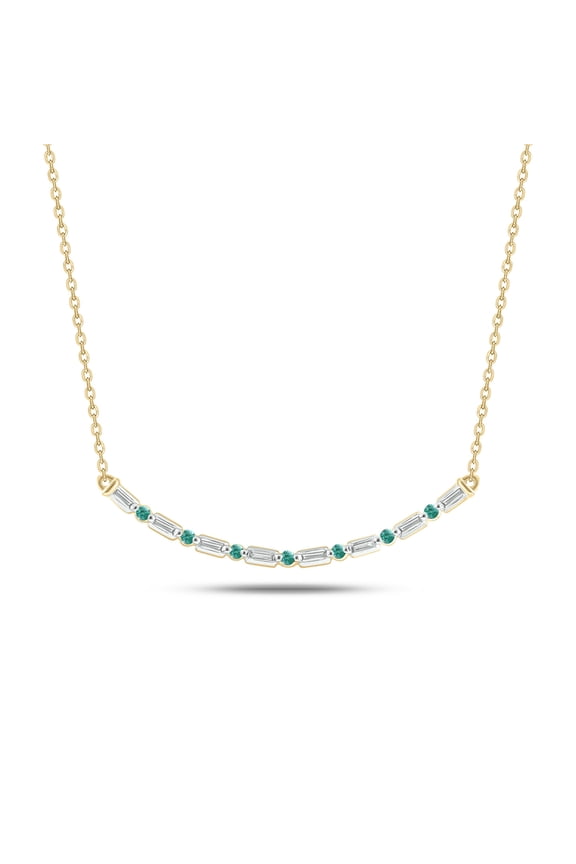 1/6 Ct Natural Diamond Curved Bar Necklace in 14 KT Yellow Gold | Emerald Bar Necklace for Women