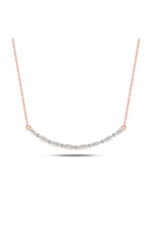 1/6 Ct Natural Diamond Curved Bar Necklace in 18 KT Rose Vermeil | Bar Necklace for Women