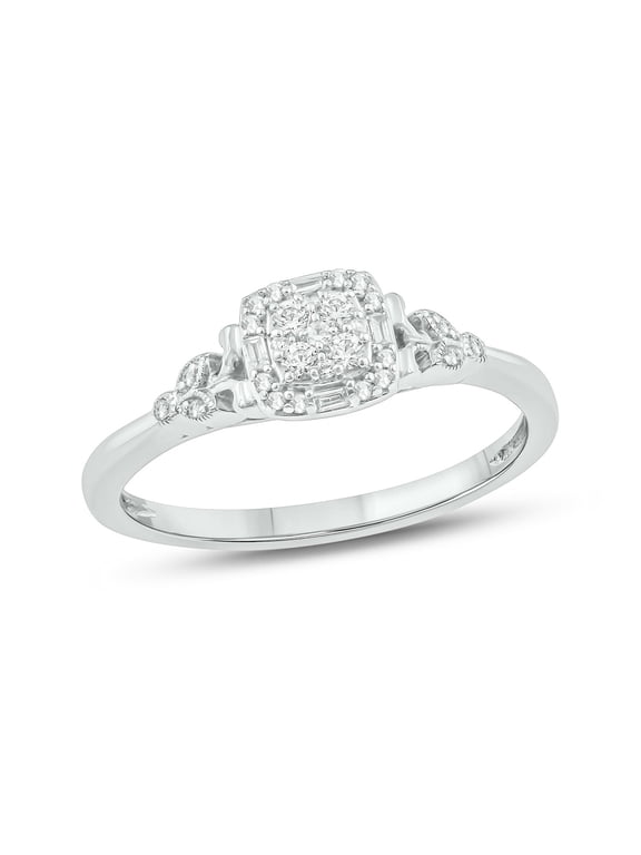 1/6 Ct Natural Diamond Promise Ring for Women 925 Sterling Silver Cushion Cluster with Round Diamond Accents Split Shank Jewelry Gift for Her
