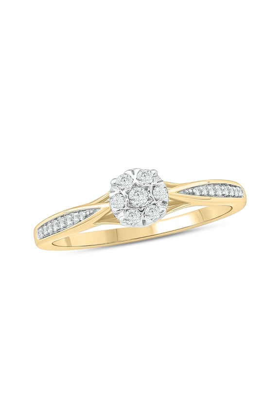 1/6 Ct Natural Diamond Promise Ring for Women 14K Yellow Gold Vermeil Round Cluster Split Shank Jewelry Gift for Her