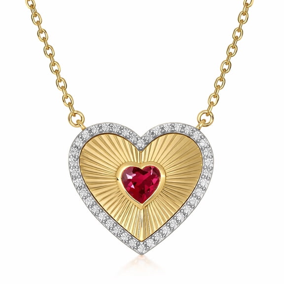 Cali Trove 1/6 ct. t.w. Diamond & Created Ruby Heart Pendant Necklace Gold Vermeil, 18"