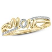 Cali Trove 10KT Yellow Gold 1/10 Ct Round White Diamond Mom Ring for Women