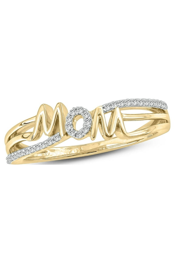 10KT Yellow Gold 1/10 Ct Round White Diamond Mom Ring for Women