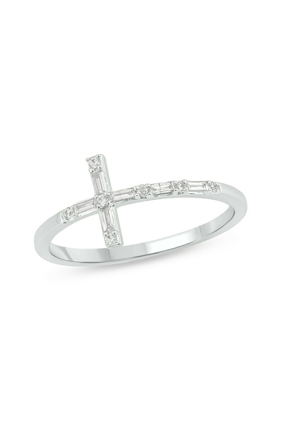 14KT White Gold 1/6 Cttw Diamond Fashion Cross Ring Band for Women
