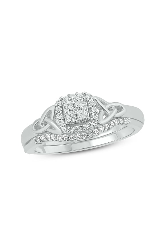 925 Sterling Silver 1/4 Carat Round White Diamond Celtic Design Bridal Composite Ring