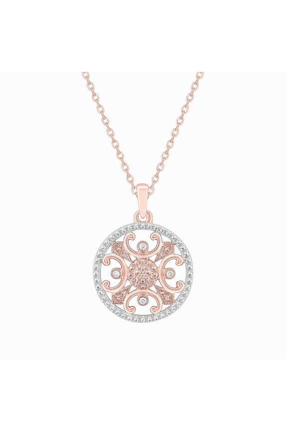 Art Deco Diamond Pendant Necklace 1/20 Carat Natural Diamonds in 925 Sterling Silver Symmetrical Pendants for Women