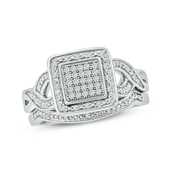 Cali Trove Bridal Set with 1/5 Ct Natural Diamonds in 925 Sterling Silver | Square Cluster Twisted Engagement Ring and Matching Wedding Band