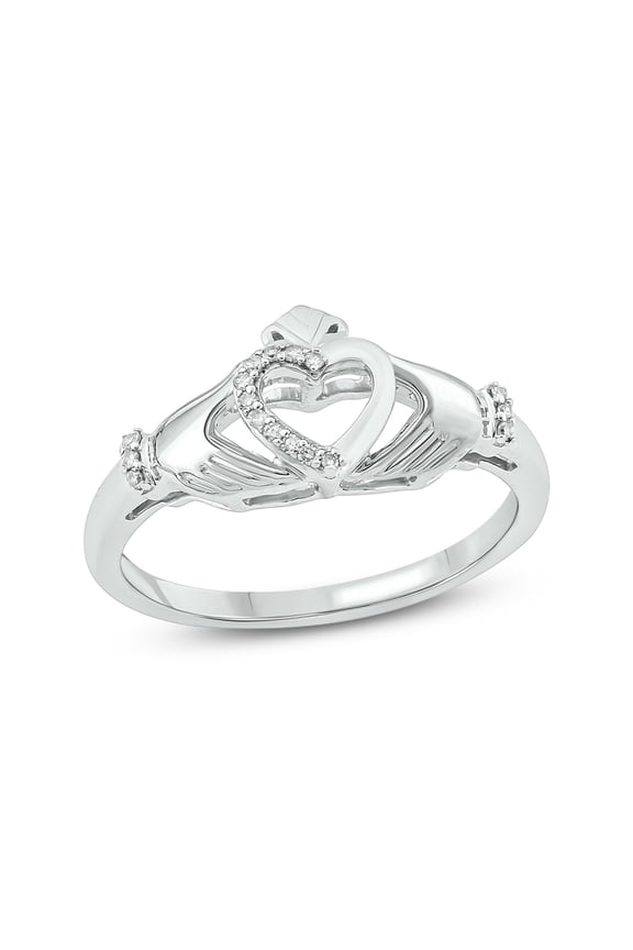Diamond Claddagh Ring for Women, 1/20 CTTW, 925 Sterling Silver, Irish Love and Friendship