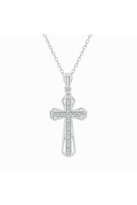 Diamond Cross Pendant Necklace, 1/20 Ct Natural Diamonds, 925 Sterling Silver, 18" Chain, Faith-Inspired Gift