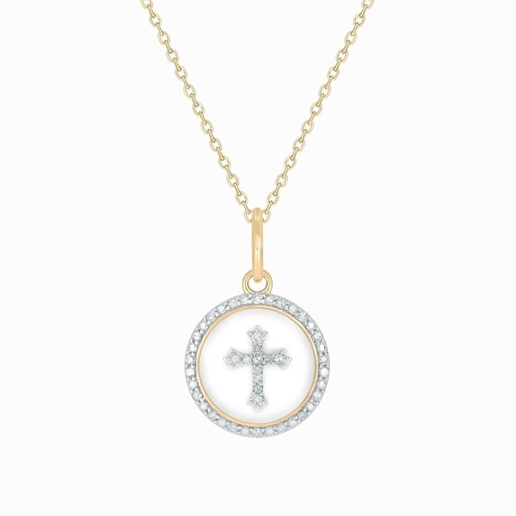 Cali Trove Diamond Cross Pendant Necklace with Enamel and 1/5 Ct Natural Diamonds in Sterling Silver or Gold Vermeil