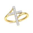 thumbnail image 1 of Cali Trove, Diamond Cross Ring for Women in Yellow Gold-Plated Sterling Silver, Women's Vertical Cross Ring with Bypass Band and Accented with Round White Diamonds, Yellow Gold-Plate Religious Ring, 1 of 8