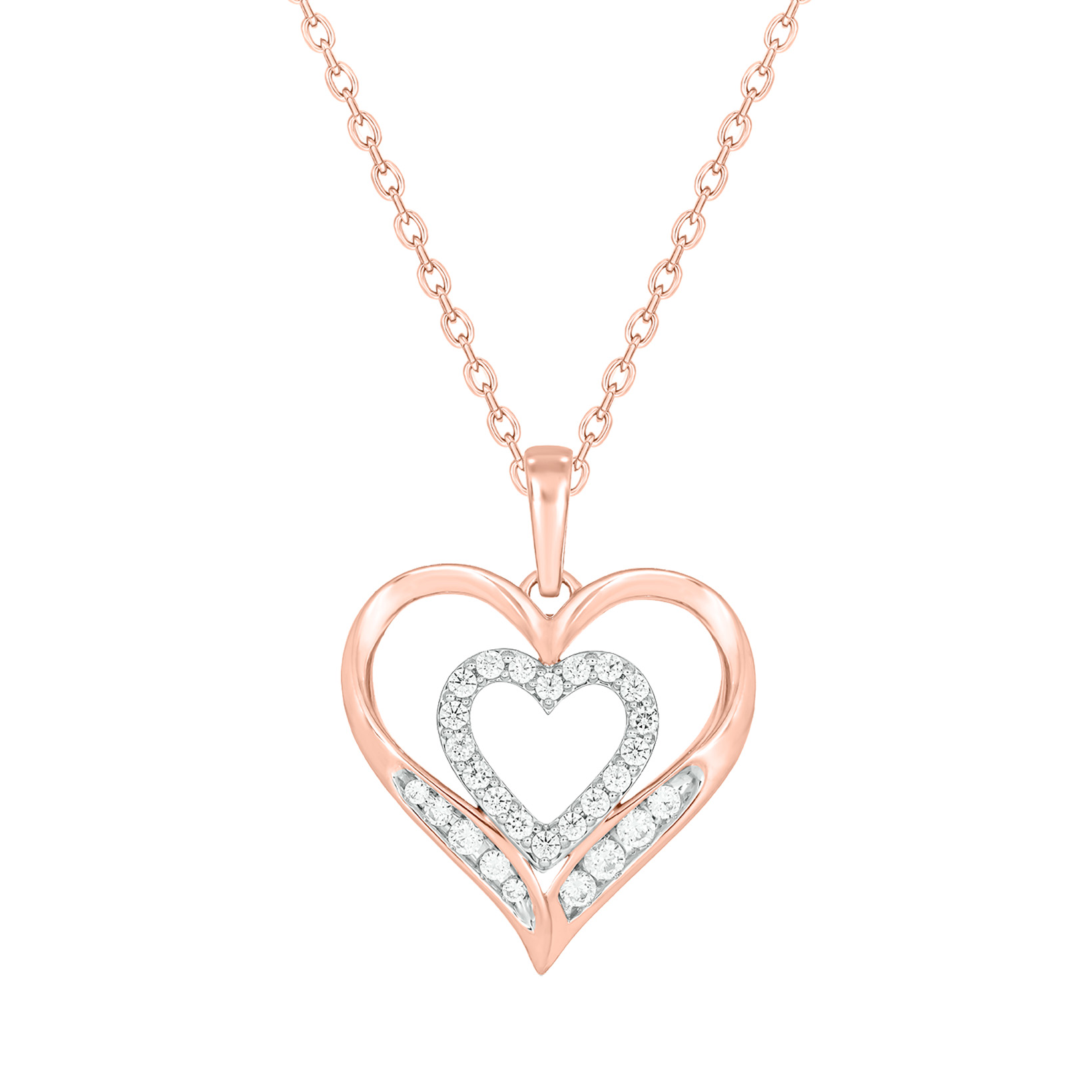 Cali Trove Diamond Double Heart Necklace for Women in 18KT Rose Gold ...