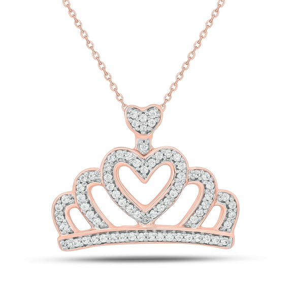 Cali Trove Diamond Heart Crown Pendant Necklace 1/6 Ct Natural Diamonds in 18KT Rose Gold Vermeil Symbol of Love and Royalty Gift for Women