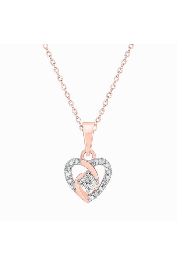 Diamond Heart Necklace for Women 1/20 Ct Natural Diamonds 18KT Rose Gold Vermeil Romantic Gift