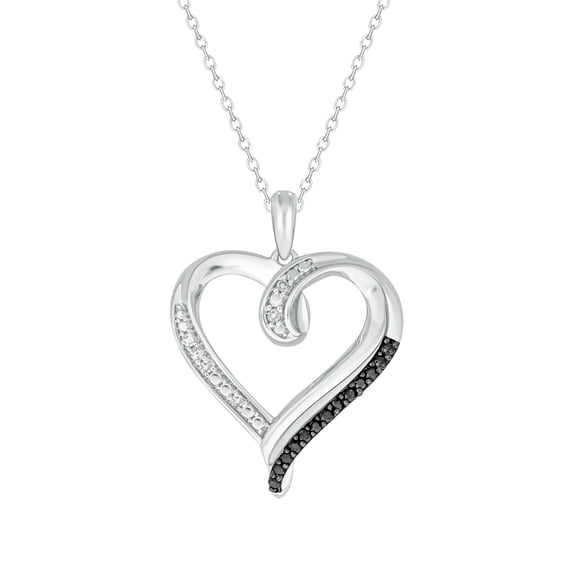 Cali Trove Diamond Heart Pendant Necklace for Women 1/10 Ct Natural White & Black Diamonds in 925 Sterling Silver