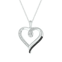 Cali Trove Diamond Heart Pendant Necklace for Women 1/10 Ct Natural White & Black Diamonds 925 Sterling Silver 18 Inch Chain