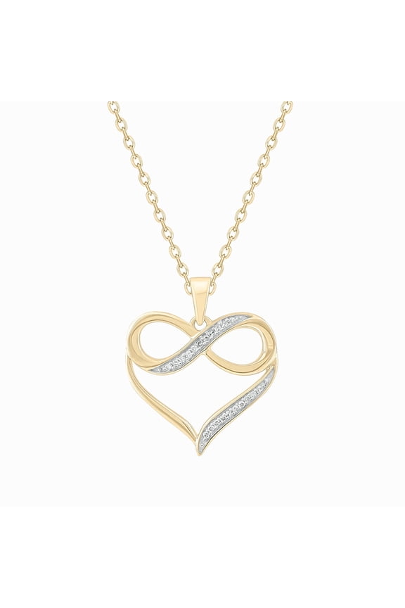 Diamond Infinity Heart Necklace 1/20 Ct Natural Diamonds 10KT Yellow Gold 18 inch Chain