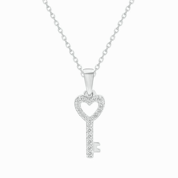 Cali Trove Diamond Key Pendant Necklace 1/10 Carat Natural Diamonds Silver Jewelry Gift for Her