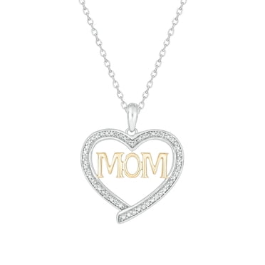 Cali Trove Diamond MOM Heart Pendant Necklace for Women 1/10 Ct Natural Diamonds 14KT Yellow Gold Vermeil on 925 Sterling Silver Heart-Shaped Pendant Gift for Mother’s Day