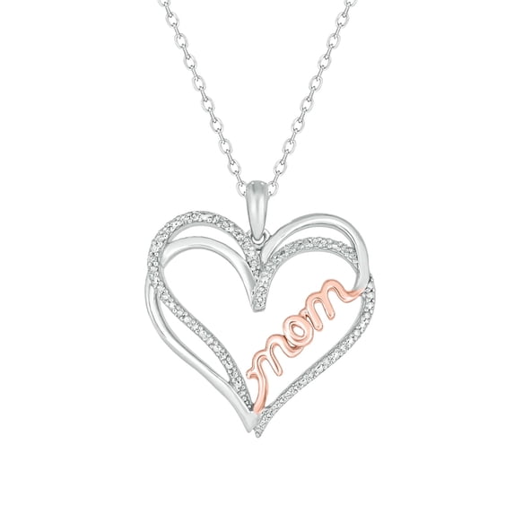 Cali Trove Diamond Mom Heart Pendant Necklace 1/10 Ct Natural Diamonds 18KT Rose Gold Vermeil on Sterling Silver Mother’s Day Gift for Mom