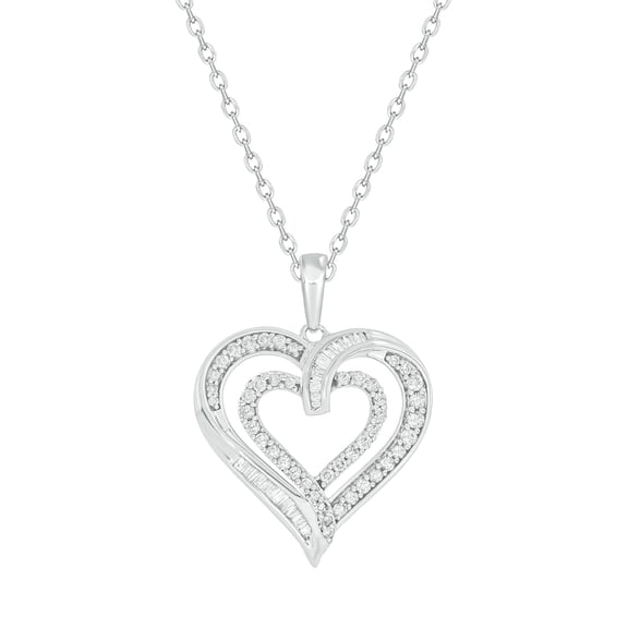 Cali Trove Double Heart Diamond Pendant, 1/2 Ct Natural Diamonds, Sterling Silver, 18" Chain, Gift for Her