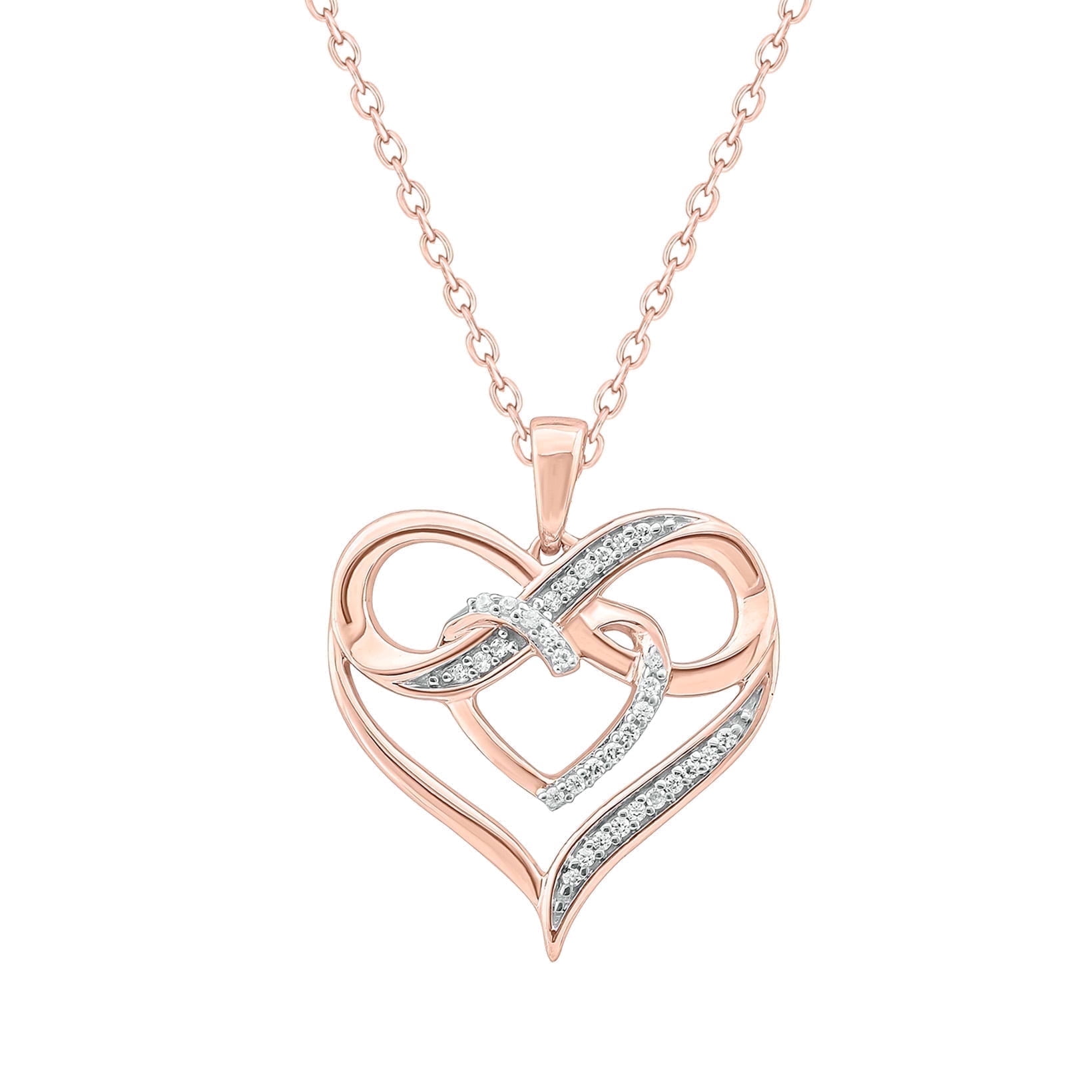 Cali Trove Double Heart Infinity Diamond Necklace for Women 1/10 Ct ...