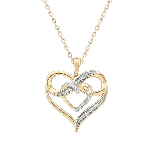Cali Trove Double Heart Infinity Diamond Necklace for Women 1/10 Ct Natural Diamonds 10KT Yellow Gold
