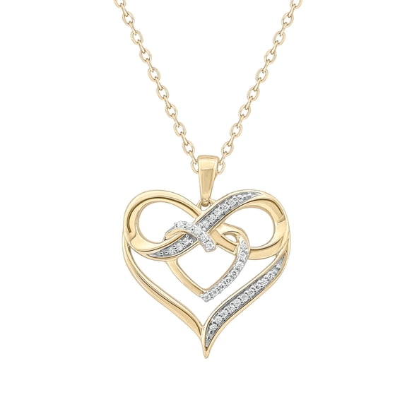 Cali Trove Double Heart Infinity Diamond Necklace for Women 1/10 Ct Natural Diamonds 10KT Yellow Gold