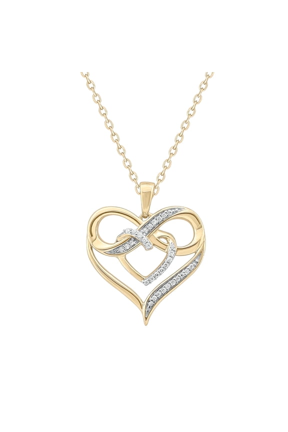 Double Heart Infinity Diamond Necklace for Women 1/10 Ct Natural Diamonds 10KT Yellow Gold 18 inch Rope Chain Gift for Her