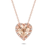Cali Trove Heart Pendant Necklace with Simulated Morganite & 1/20 Ct Natural Diamonds, 18KT Rose Gold Vermeil, 18" Chain