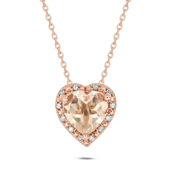 Cali Trove Heart Pendant Necklace with Simulated Morganite & 1/20 Ct Natural Diamonds, 18KT Rose Gold Vermeil, 18" Chain