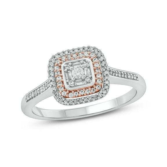 Cali Trove Pink Plated Sterling Silver 1/5 Ct Round Baguette White Diamond Cluster Promise Ring