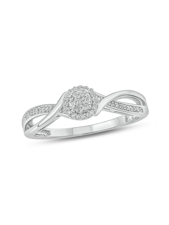 Sterling Silver 1/10 Ct Round White Diamond Cluster Promise Ring for Women