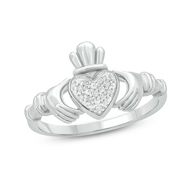 Cali Trove Sterling Silver 1/20 CT Round White Diamond Claddagh Fashion Ring