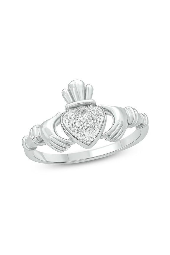 Sterling Silver 1/20 CT Round White Diamond Claddagh Fashion Ring