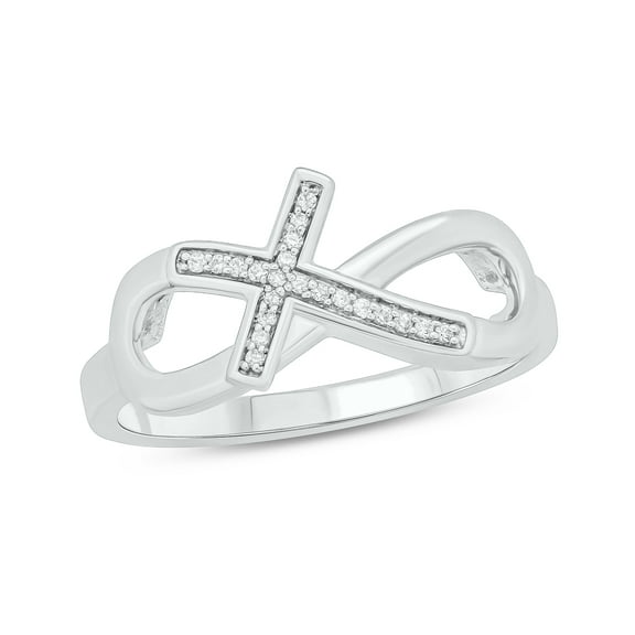 Cali Trove  Sterling Silver 1/20 CT Round White Diamond Infinity Cross Ring