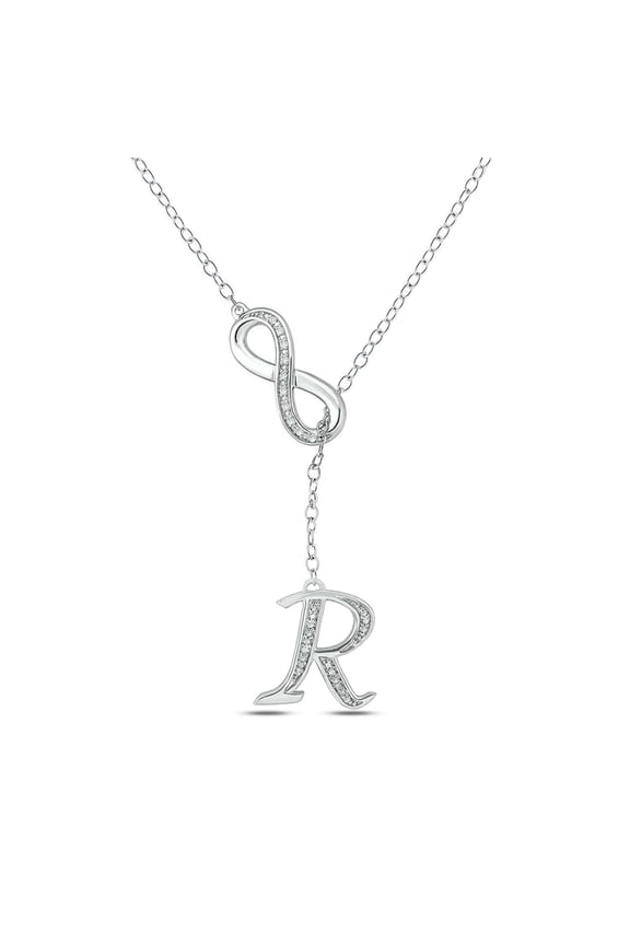 Sterling Silver 1/20ct TDW Diamond "R" Alphabet Fashion Necklace Pendant for women
