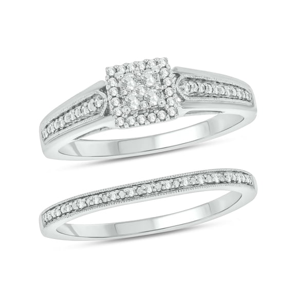 Cali Trove Sterling Silver 1/5ct TDW Round Shape Natural Diamond 2 Piece Claddagh Bridal Ring Set Size 8