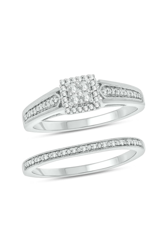 Sterling Silver 1/5ct TDW Round Shape Natural Diamond 2 Piece Claddagh Bridal Ring Set Size 8
