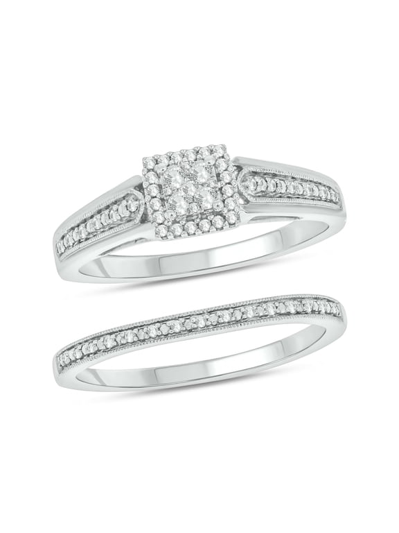 Sterling Silver 1/5ct TDW Round Shape Natural Diamond 2 Piece Claddagh Bridal Ring Set Size 8