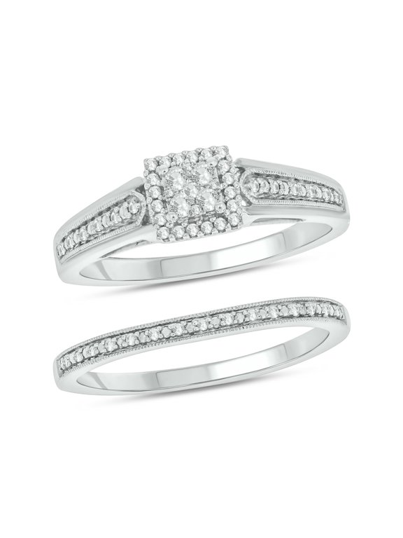 Sterling Silver 1/5ct TDW Round Shape Natural Diamond 2 Piece Claddagh Bridal Ring Set Size 6