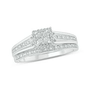 Cali Trove Sterling Silver 1/5ct TDW Round Shape Natural Diamond 2 Piece Claddagh Bridal Ring Set